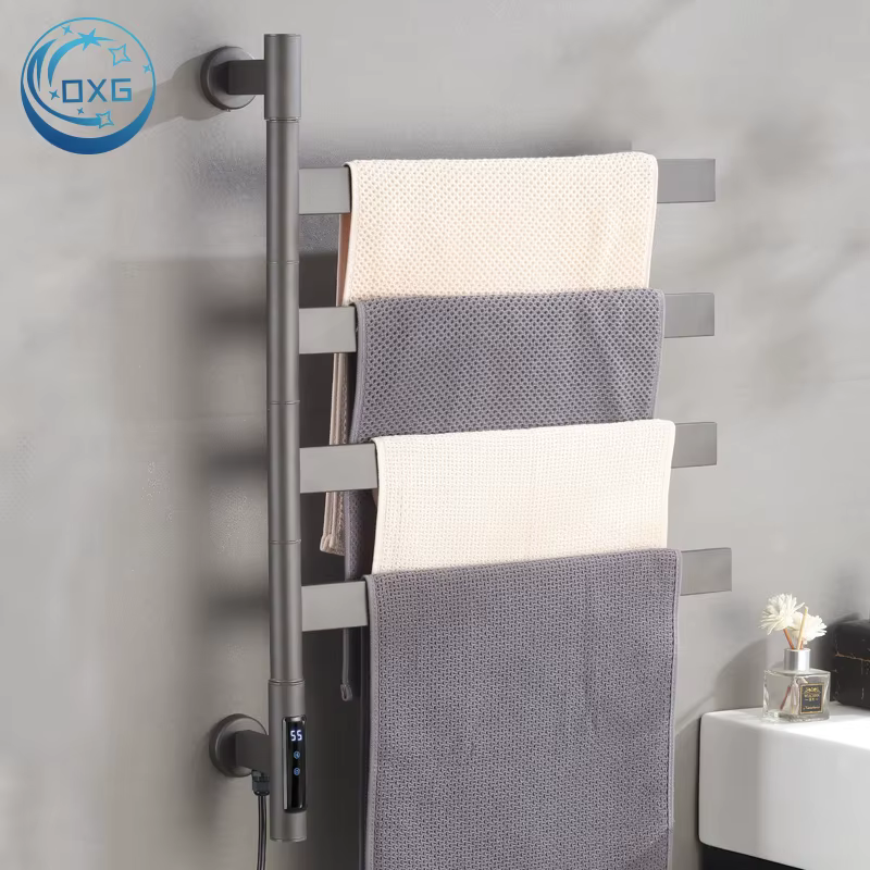 OXG Chauffe-serviettes électrique, porte-serviettes chauffant avec minuterie à écran tactile et réglages multi-niveaux de température, plat 4 bars