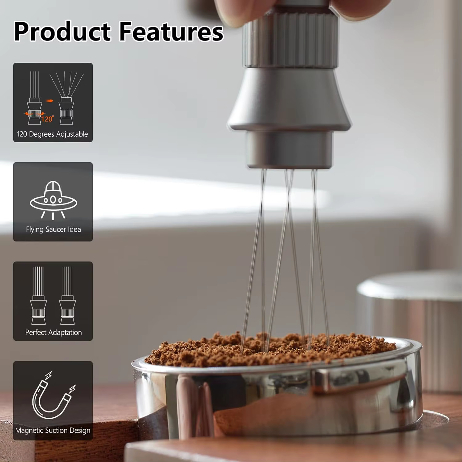 IKAPE-Outils WDT pour Espresso, Agitateur Expresso Réglable pour Barista, Outil de Distributeur Espresso Grossier avec Support Magnétique