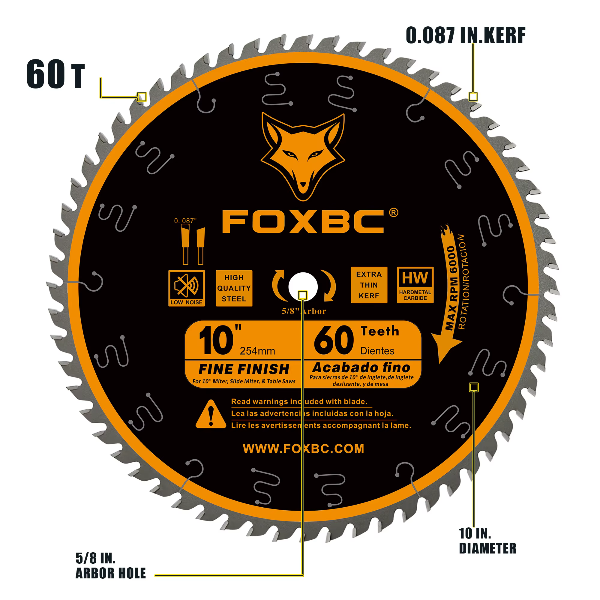 FOXBC 254mm lame de scie de table 60 dents ATB mince Kerf finition Fine Crosscut 1 pièces