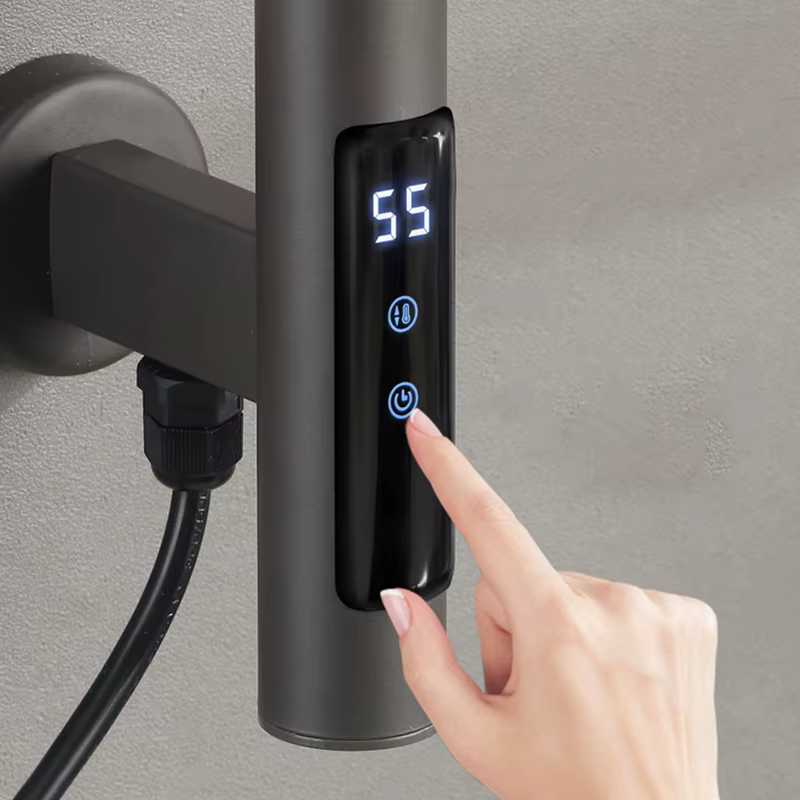 OXG Chauffe-serviettes électrique, porte-serviettes chauffant avec minuterie à écran tactile et réglages multi-niveaux de température, plat 4 bars