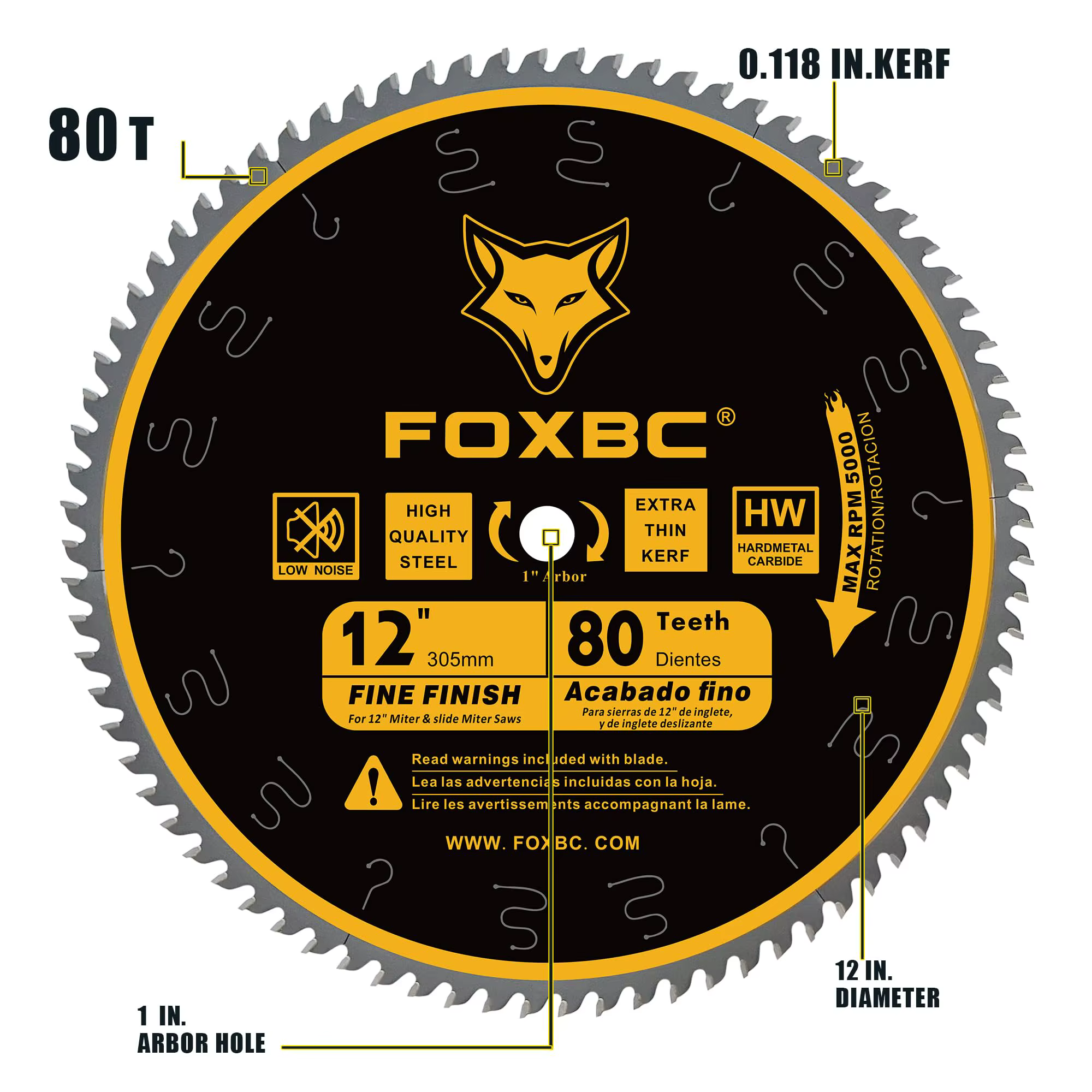 FOXBC 305mm lame de scie circulaire 80 dents coupe transversale 12 pouces