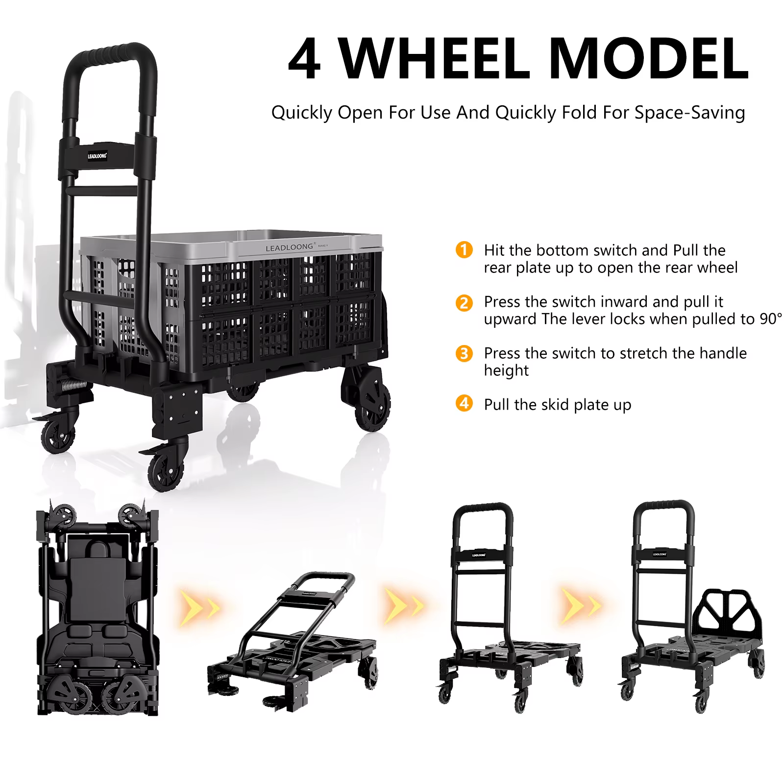 LEADLOONG Chariot à outils portable Chariot à main transformable avec panier pliable Chariot pliable