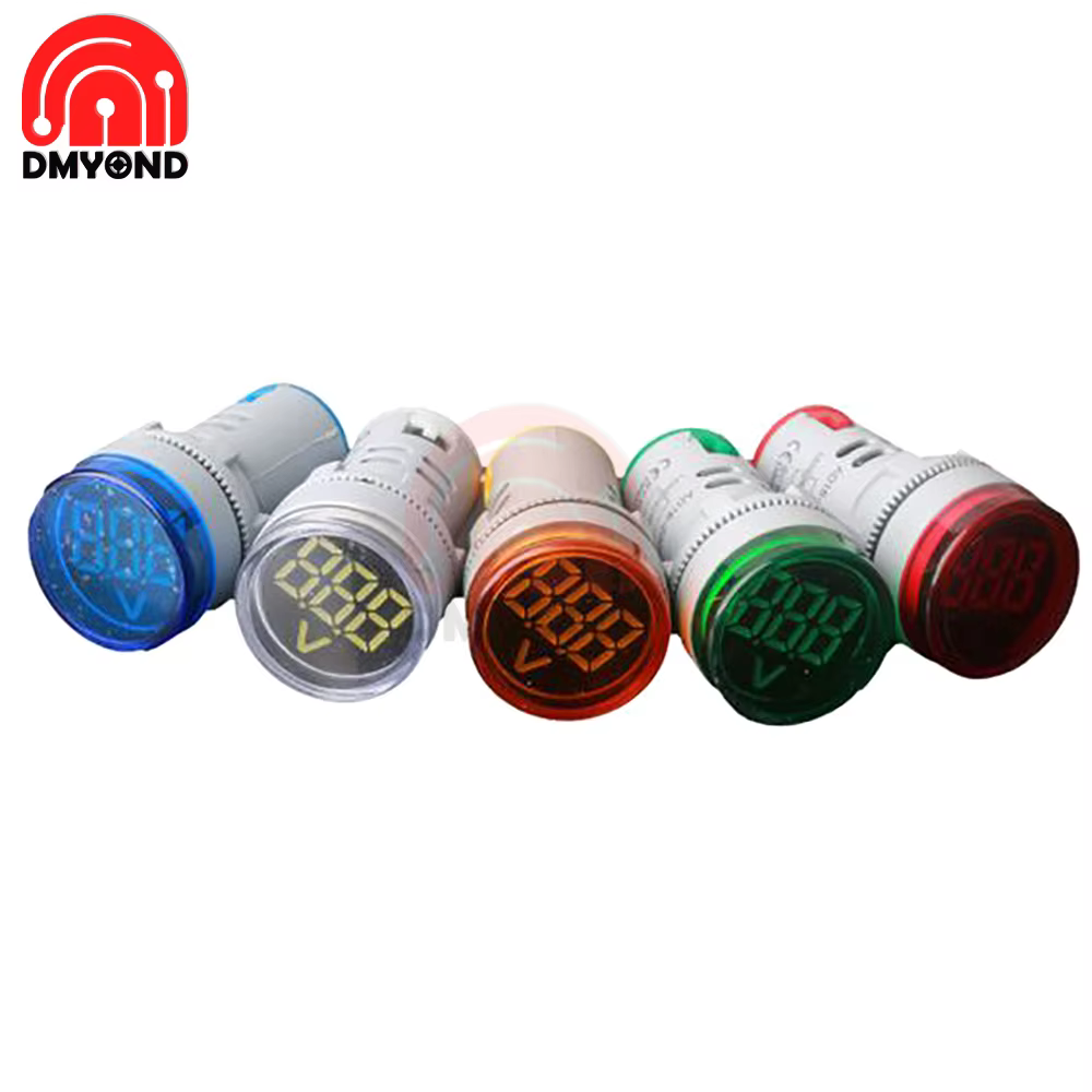 Voltmètre à affichage numérique LED rond 6-100V DC 12V 24V 22mm