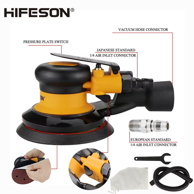 HIFESON ponceuse pneumatique polisseuse-avec aspiration 5 ''125mm outil de soin de peinture de voiture polissage Machine de paume orbitale aléatoire filetage M8