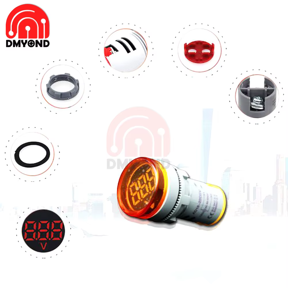 Voltmètre à affichage numérique LED rond 6-100V DC 12V 24V 22mm