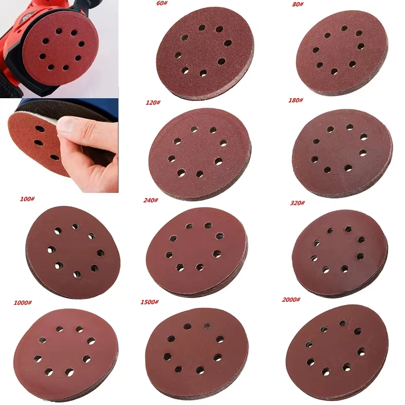 30 pièces 5 pouces 8 trous disques abrasifs crochet et boucle papier de verre adhésif 125MM pour ponceuse orbitale aléatoire 400-2000 grains feuille Abrasive