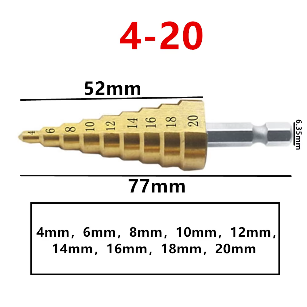 Foret étagé HSS revêtu de titane 4-12 4-20 pour outils électriques de perçage