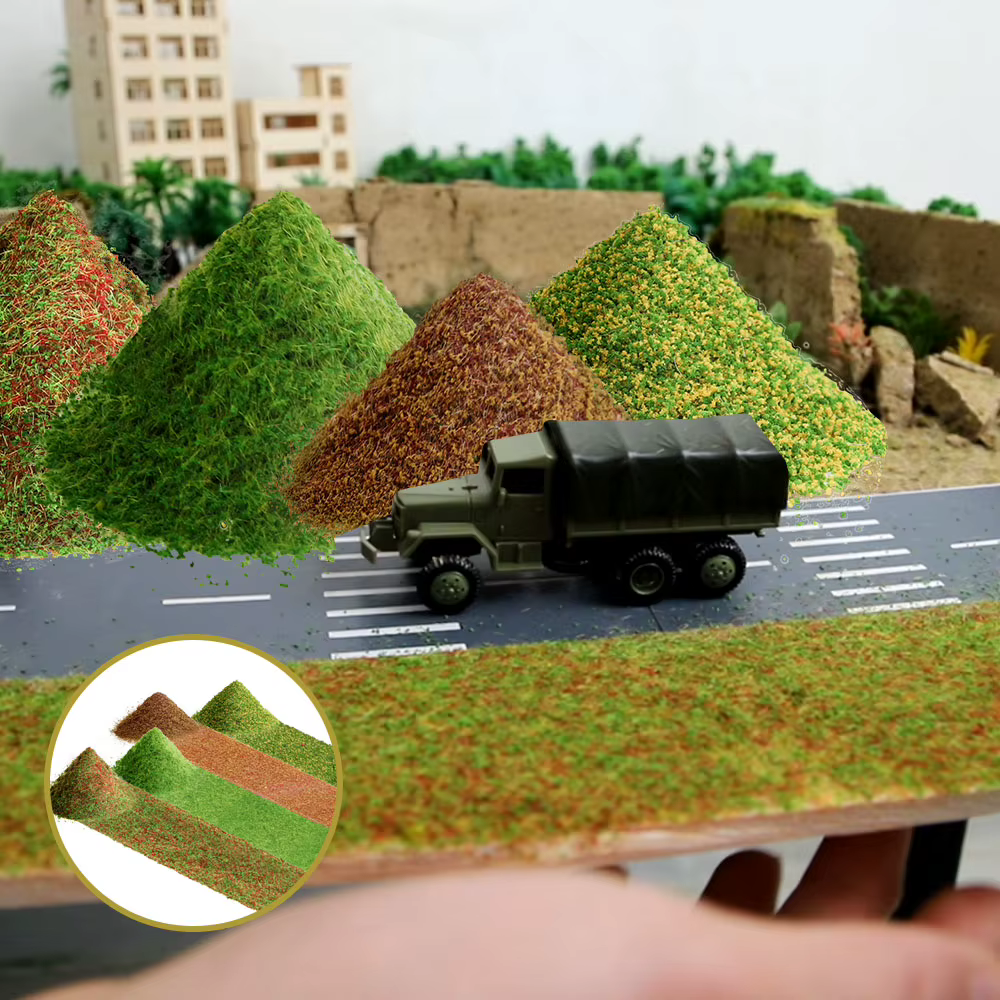 Poudre de gazon statique 10G pour la simulation de terrains, la simulation de feuillage au sol, les accessoires de diorama pour modèles ferroviaires, de trains, de jeux de guerre et de paysages