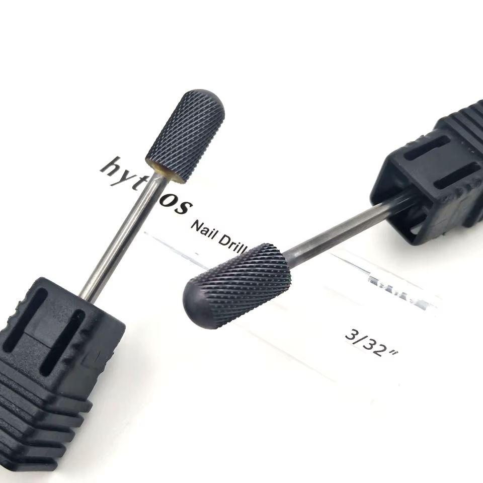 HYTOOS foret à ongles en carbure de tungstène titane noir à dessus rond 3/32 "embouts pour manucure pédicure perceuse électrique accessoires outil