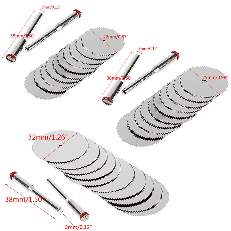 Disque de lame de scie à bois 10 pièces/ensemble + 2 tiges outil de coupe rotatif Dremel 22mm/25mm/32mm