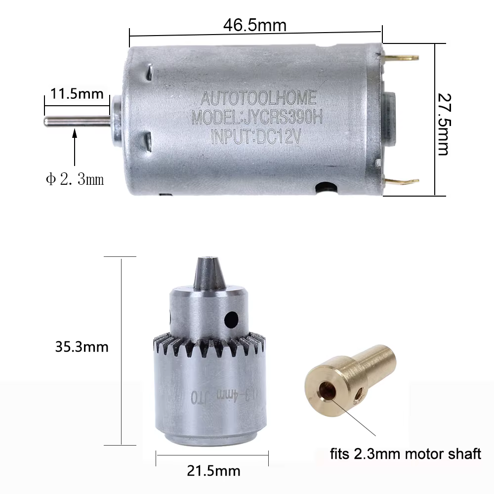 Ensemble de perceuse à moteur 12V DC