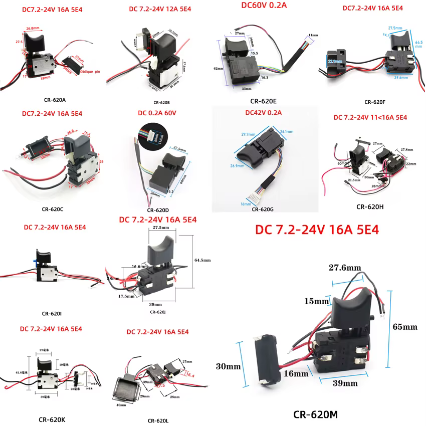 Interrupteur de contrôle de vitesse pour perceuse à batterie au lithium DC18V 21V 24V
