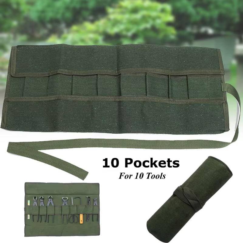 Boîte à outils de jardinage, paquet de rangement de bonsaï vert armée, sac en rouleau, outil de réparation de jardin, pinces, ciseaux, sacs de rangement d'outils en toile 60x43cm