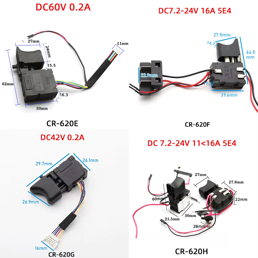 Interrupteur de contrôle de vitesse pour perceuse à batterie au lithium DC18V 21V 24V