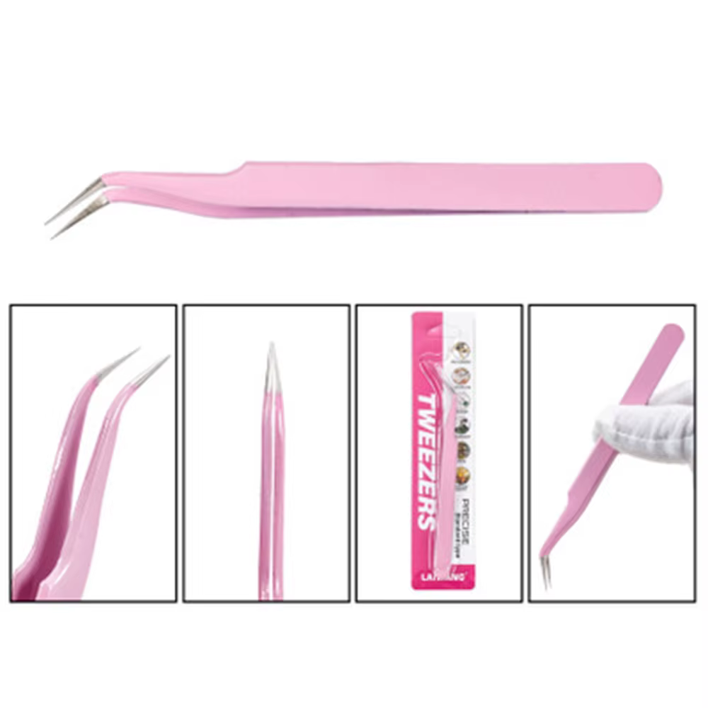 Pincettes en acier inoxydable pour Extension de cils, courbées, droites, Non magnétiques, outils de maquillage, vente en gros, 1 pièce