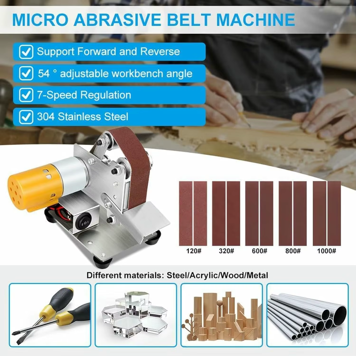SI FANG ponceuse à bande électrique meuleuse polisseuse avec 10 bandes abrasives 7 vitesses réglage de la vitesse pour la gravure bricolage