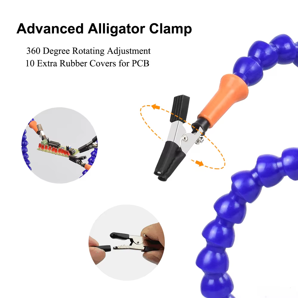 Toolour aider les mains à souder outils de troisième main 5 bras flexibles avec pince de Table réglable loupe LED 3X outil de support de carte PCB