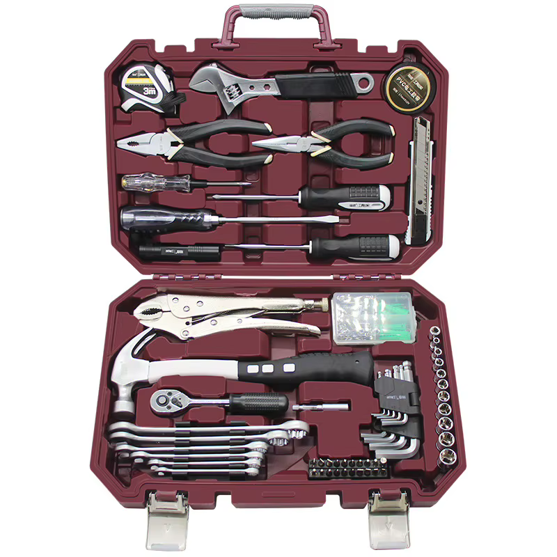 Boîte à outils polyvalente, matériel ménager, ensemble de réparation combiné d'outils manuels, boîte à outils complète de réparation à domicile, matériau en acier au carbone