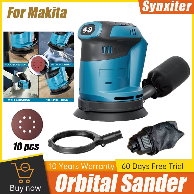 Ponceuse orbitale aléatoire électrique sans fil de 125mm pour batterie Makita 18V 3 vitesses meuleuse à bois