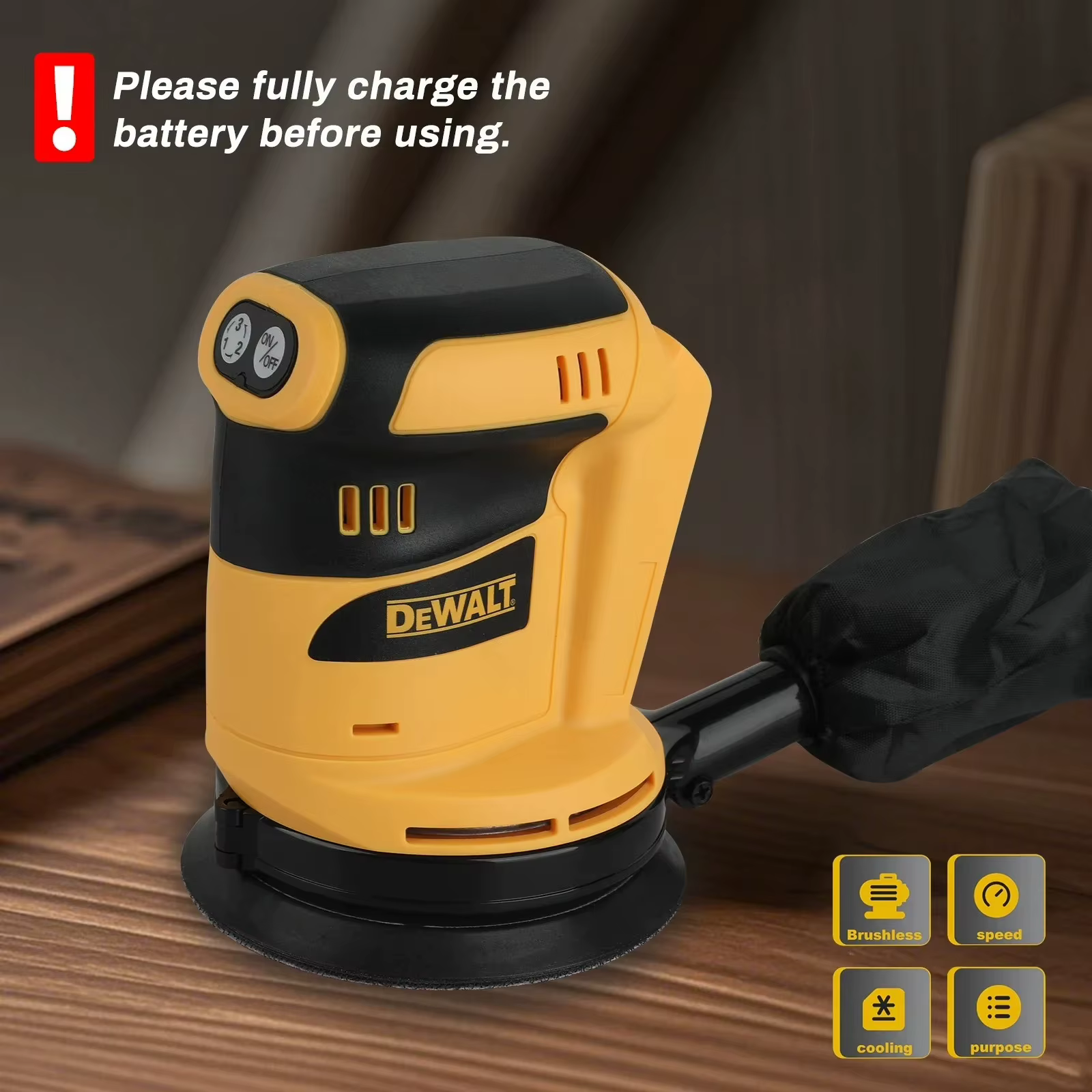 Ponceuse orbitale DEWALT 18V/20V avec aspiration des poussières pour le polissage du bois intensif dans la construction et l'atelier