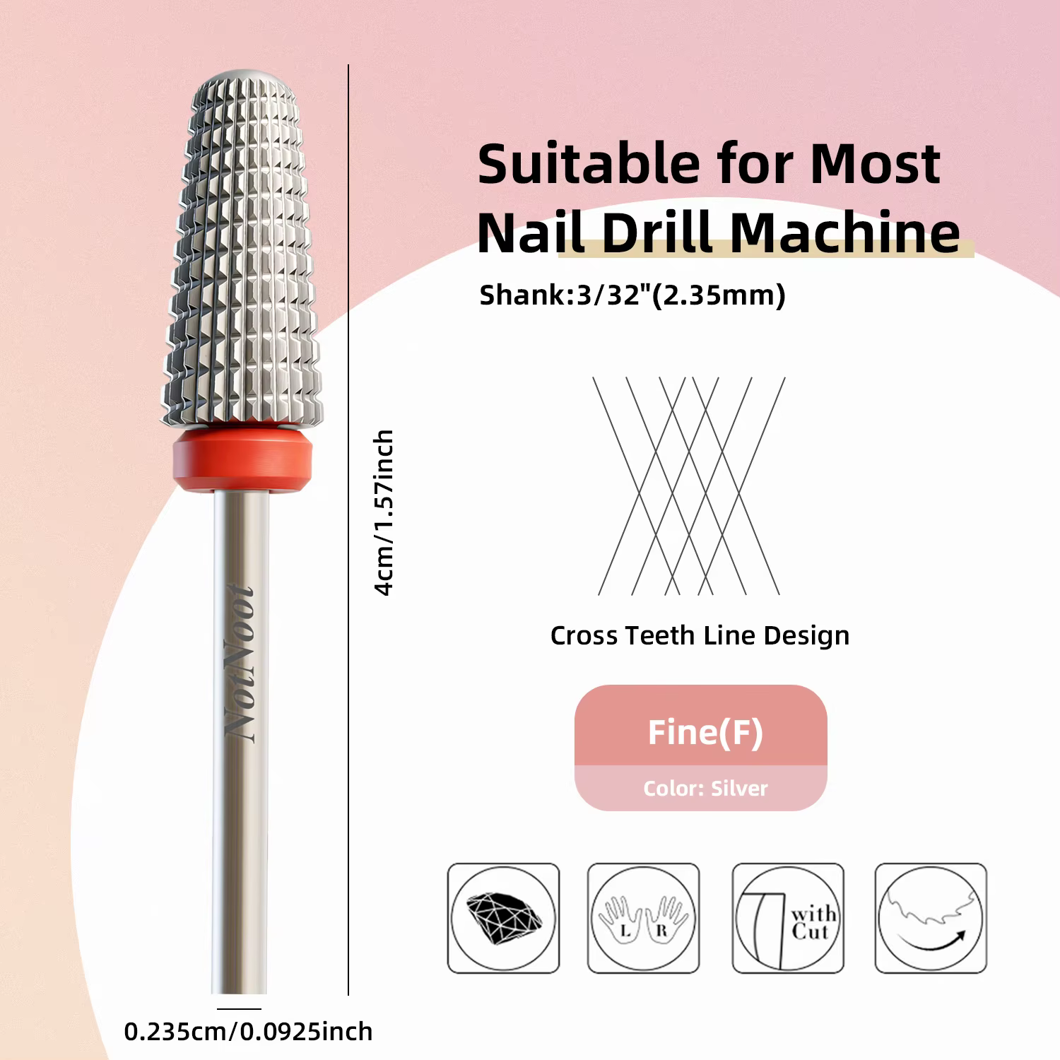 Fraise à ongles 5 en 1 en carbure conique, tige de 3/32 po pour l'élimination rapide des ongles en acrylique, des gels durs et des cuticules, embout de ponceuse électrique pour ongles