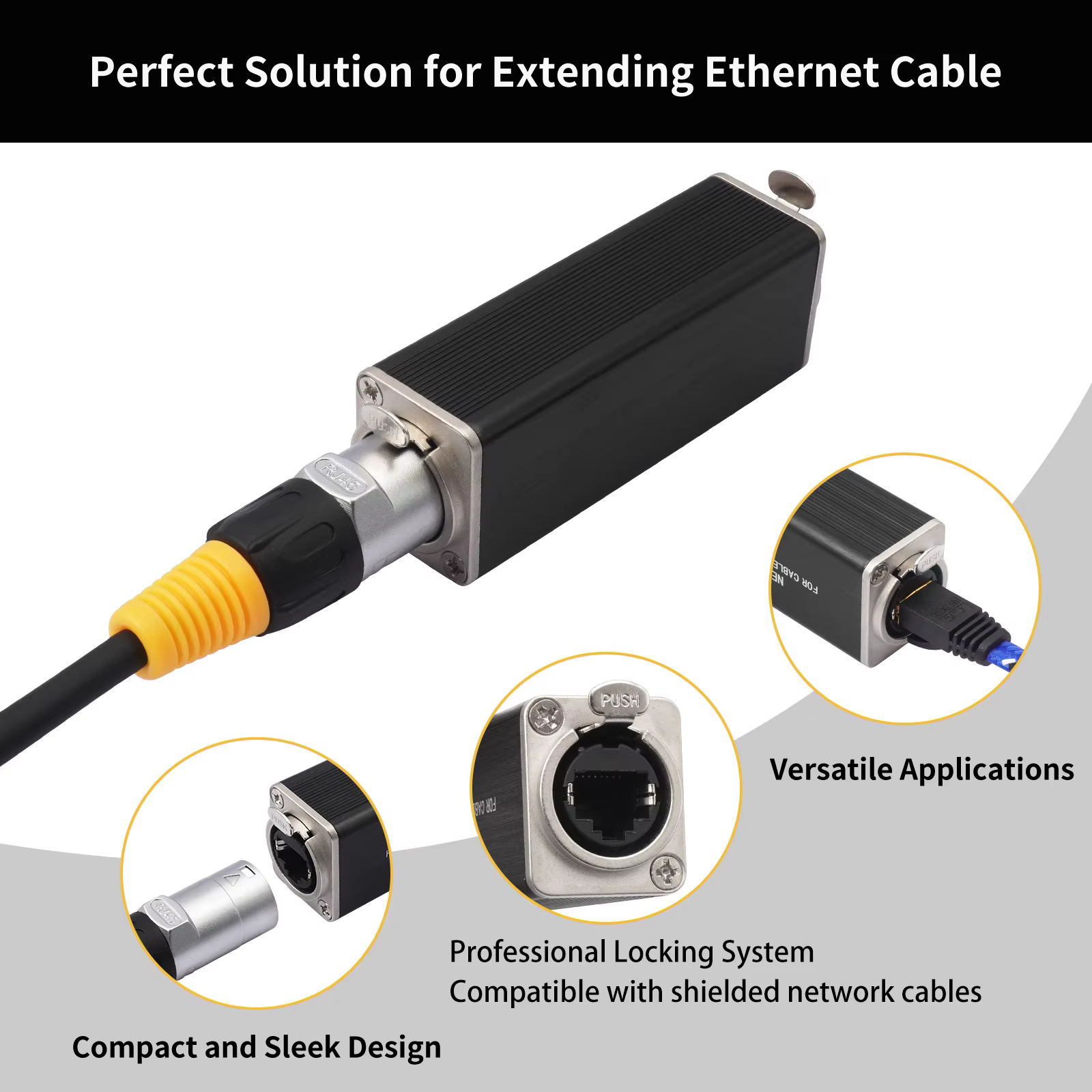 Connecteur RJ45 femelle-femelle en ligne avec système de verrouillage à ressort reconnu, coupleur Ethercon pour extensions de câbles