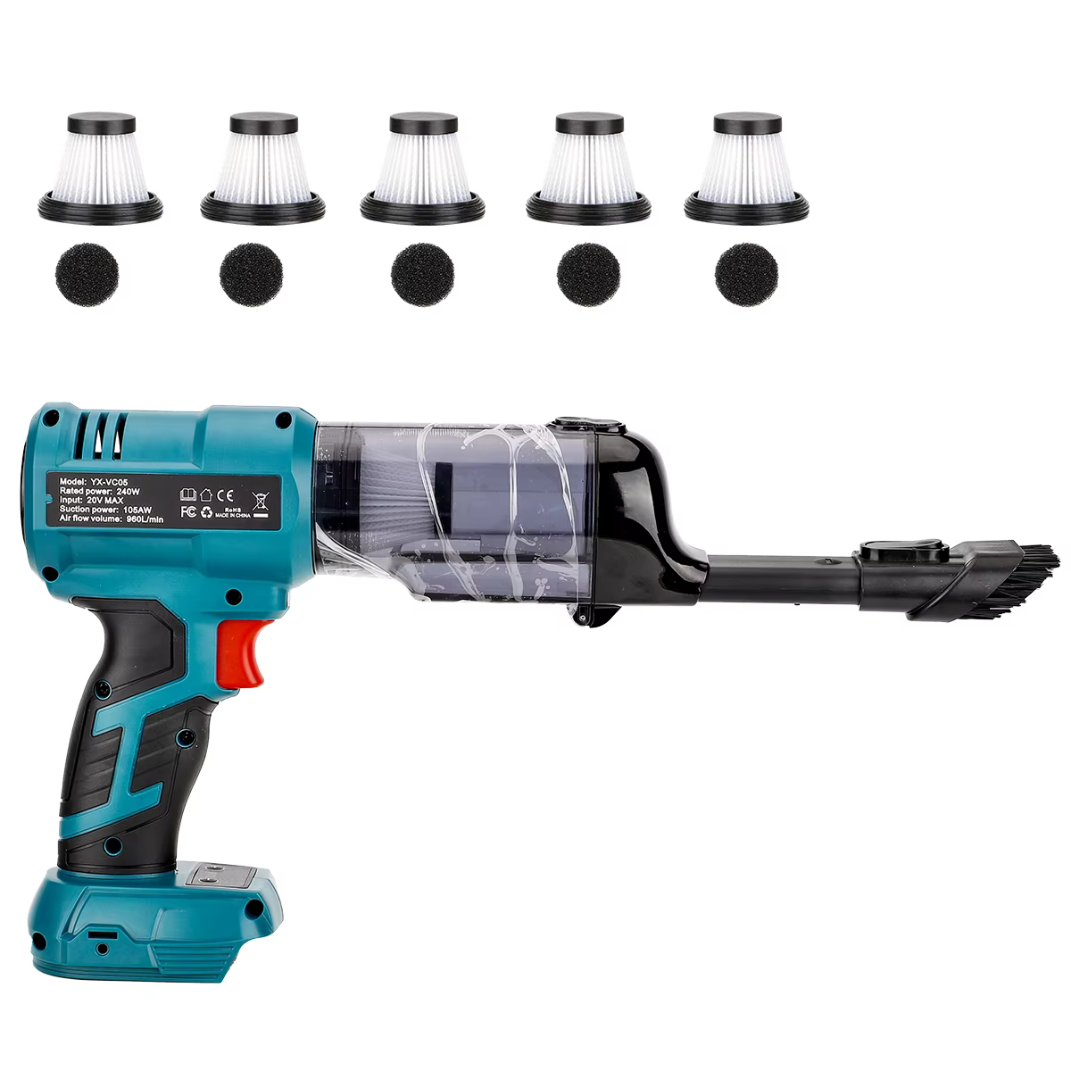 Aspirateur à moteur sans balais Portable VC05 pour batterie Li-ion Makita/DeWalt/Milwaukee/Bosch/Ryobi 18/20V avec réglage de la vitesse