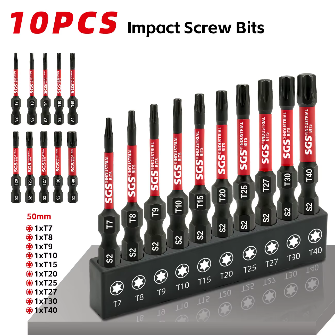 Jeu de 10 embouts de tournevis Torx antidérapants magnétiques solides et creux de 50 mm
