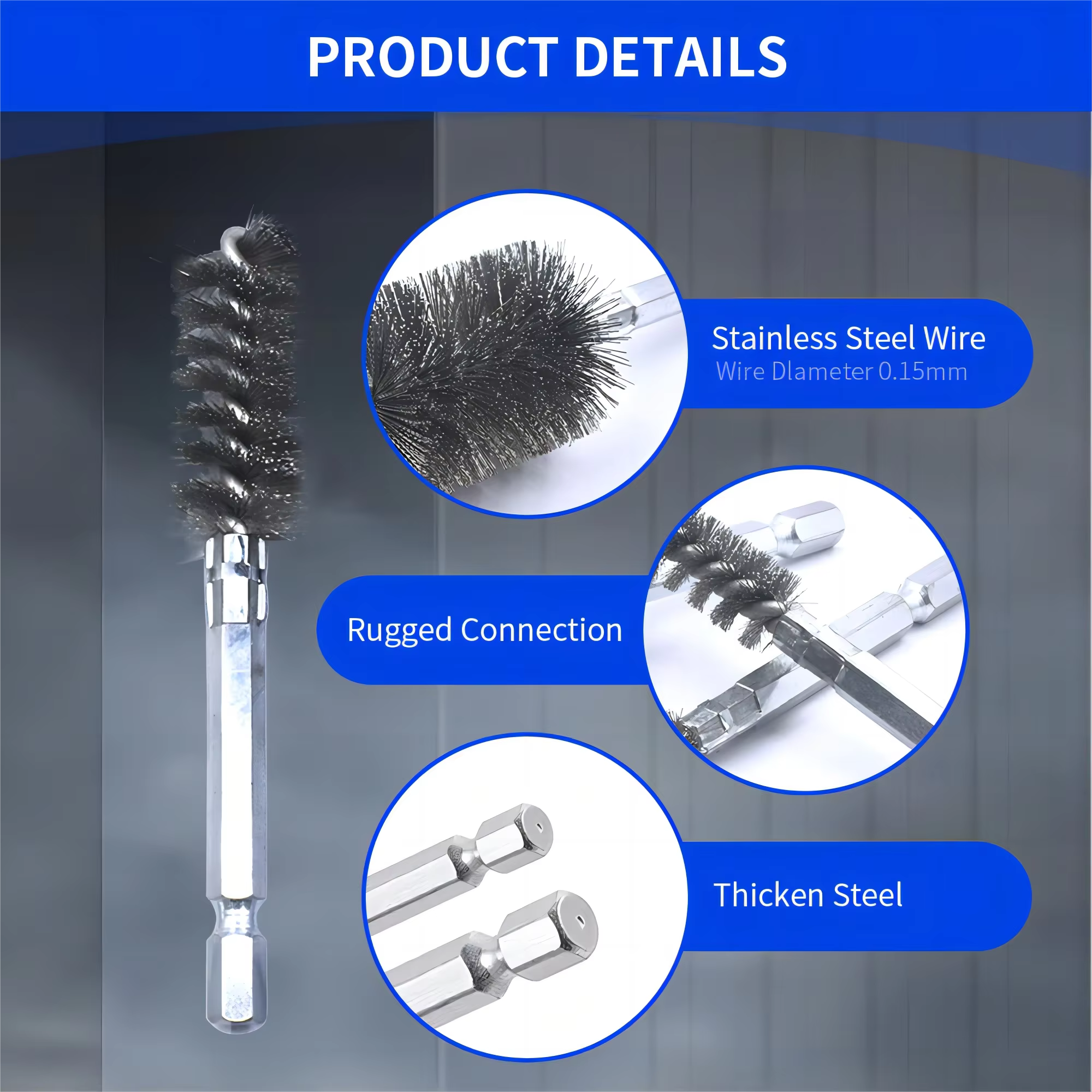 Brosse métallique à tige hexagonale de 1/4 pouces