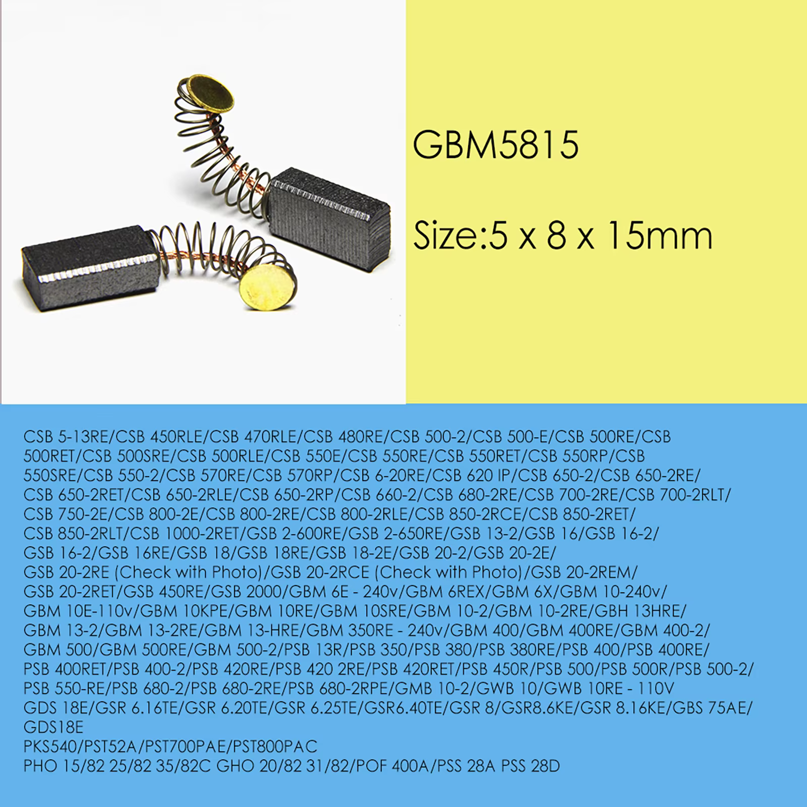 5 paires de balais de charbon 5x8x15mm 2604321905 de remplacement pour perceuse Bosch CSB500 PHO 15/82 GHO GBM 13 Series
