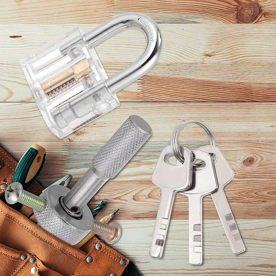 Kit de formation professionnel pour serruriers, cadenas transparent avec outil de crochetage 2-en-1 pour la pratique du crochetage, utilisation légale uniquement