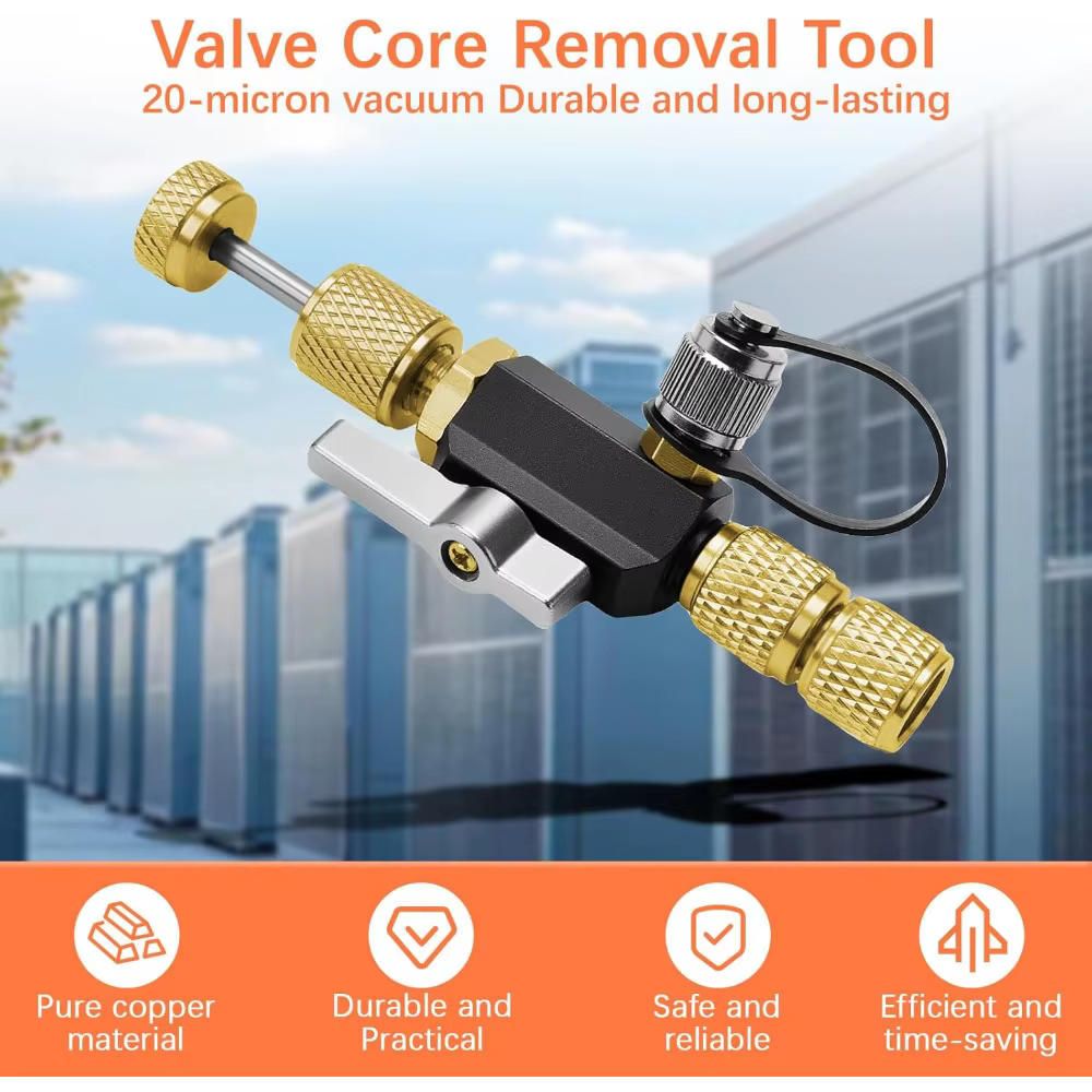 Outil de dépose de valve à double embout avec jauge de niveau pour outils CVC, outil de dépose de valve à double embout résistant à la vide pour démontage