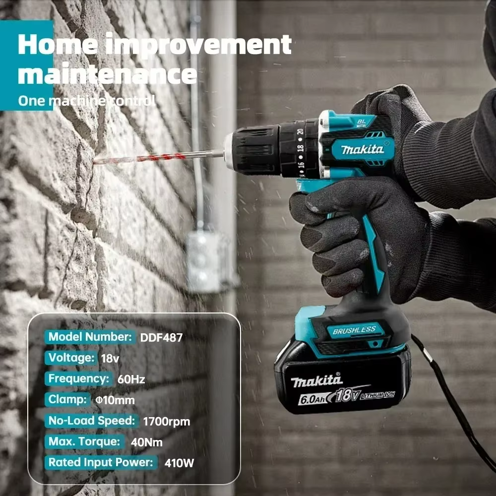 Perceuse à percussion sans fil Makita DDF487 rouge et noire