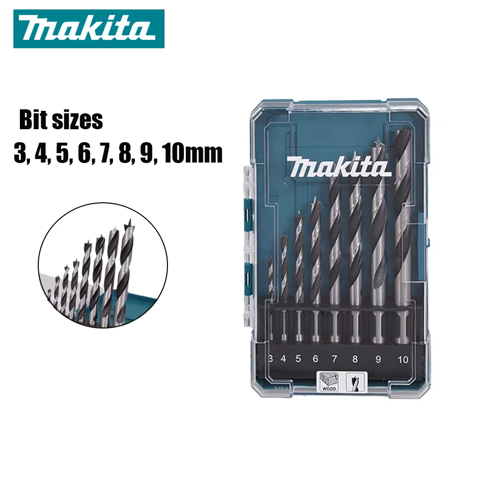 MAKITA D-77257 – Ensemble de 8 forets à queue droite pour bois, 3-10 mm, tige droite, précision, durabilité, élimination des copeaux, accessoire pour outils électriques