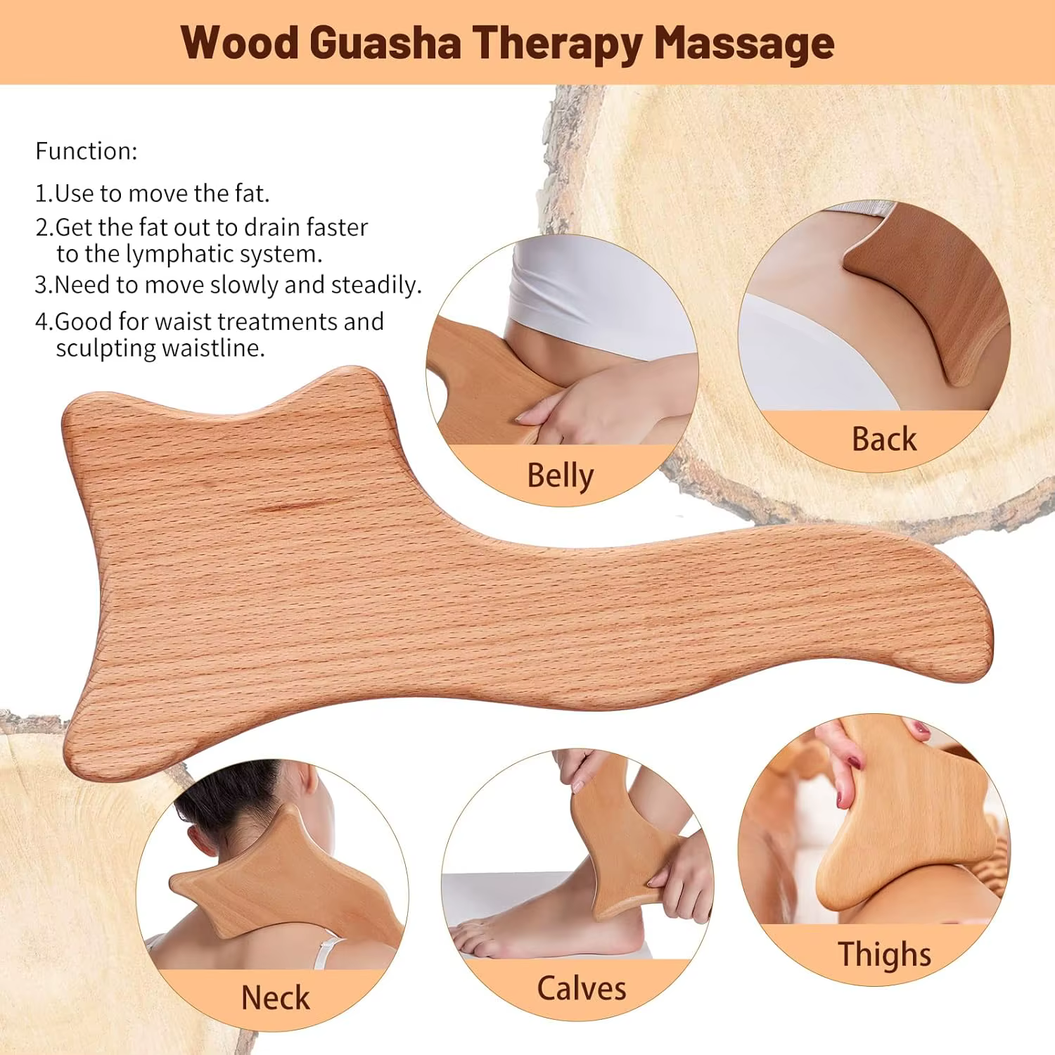 6 outils de massage en bois, kit complet de madérothérapie pour le remodelage corporel, le soulagement musculaire, anti-cellulite