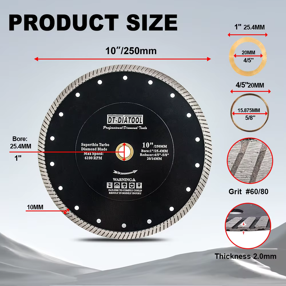 DIATOOL diamant disque de coupe 1pc Dia 180-250mm pour carrelage porcelaine marbre céramique pierre meuleuse d'angle