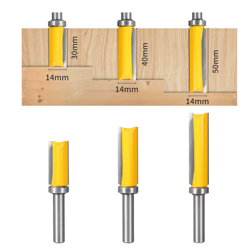Mèche de routeur droite guidé à roulement à tige de 8 mm - Coupe-bordure affleurante de 14 mm de diamètre pour la copie de modèles et le profilage des bords