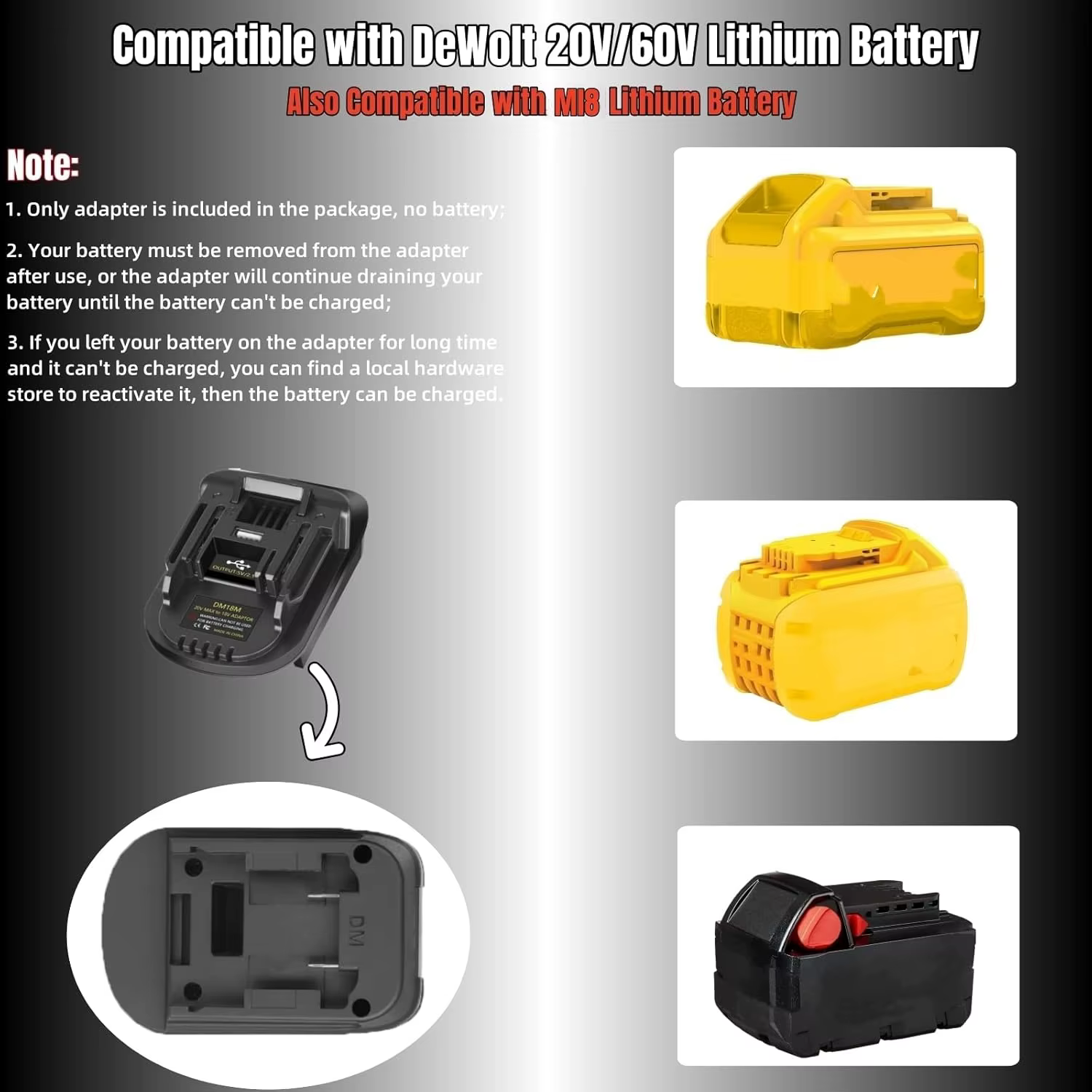 Pièces d'outils électriques pour batterie Li-ion Dewalt 20V convertit en convertisseur adaptateur