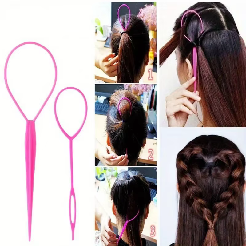 Kit d'outils pour cheveux 4 pièces/ensemble : 2 outils à boucles pour tresses françaises, 1 peigne à queue de rat, 1 coupe-élastiques