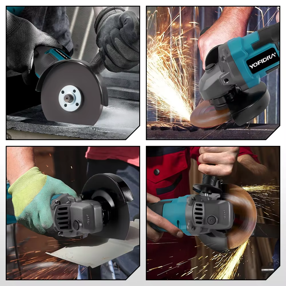 YOFIDRA 125mm meuleuse d'angle sans brosse 3 vitesses rectifieuse sans fil coupe outil de travail du bois adapté pour Makita 18V batterie broche