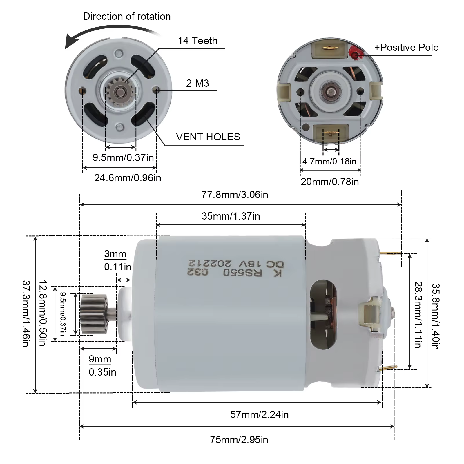Moteur Micro brosse à moteur 14 dents 18V DC
