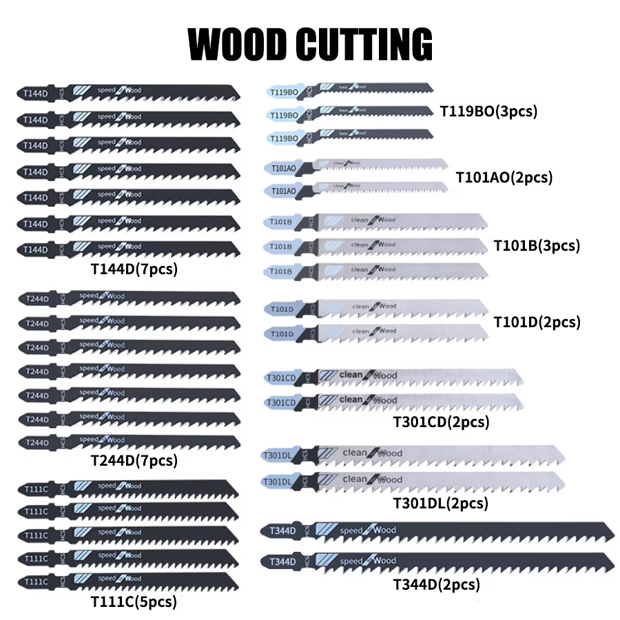 Jeu de 48 lames de scie sauteuse, lames assorties HCS à arbre en T pour une coupe rapide, outils de coupe droite pour le bois, le PVC et les tuyaux en acier