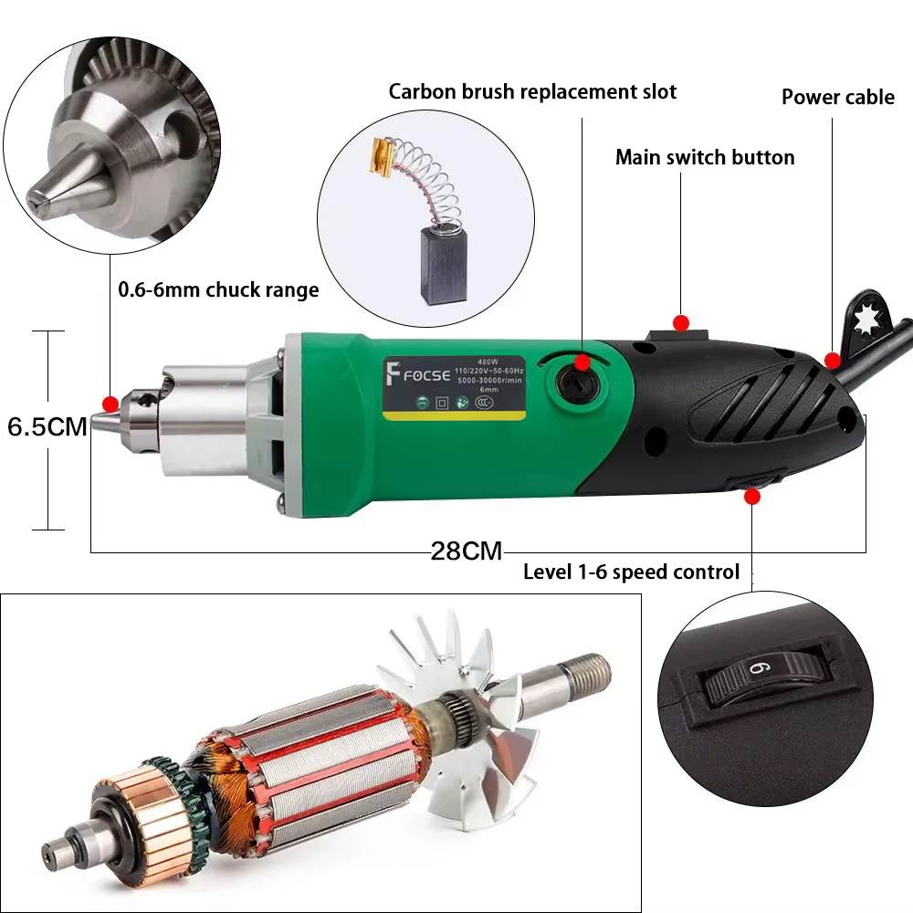 Perceuse électrique haute puissance 480/260W, meuleuse Dremel, machine à polir et ensemble d'accessoires de meulage, outil rotatif de ching BE