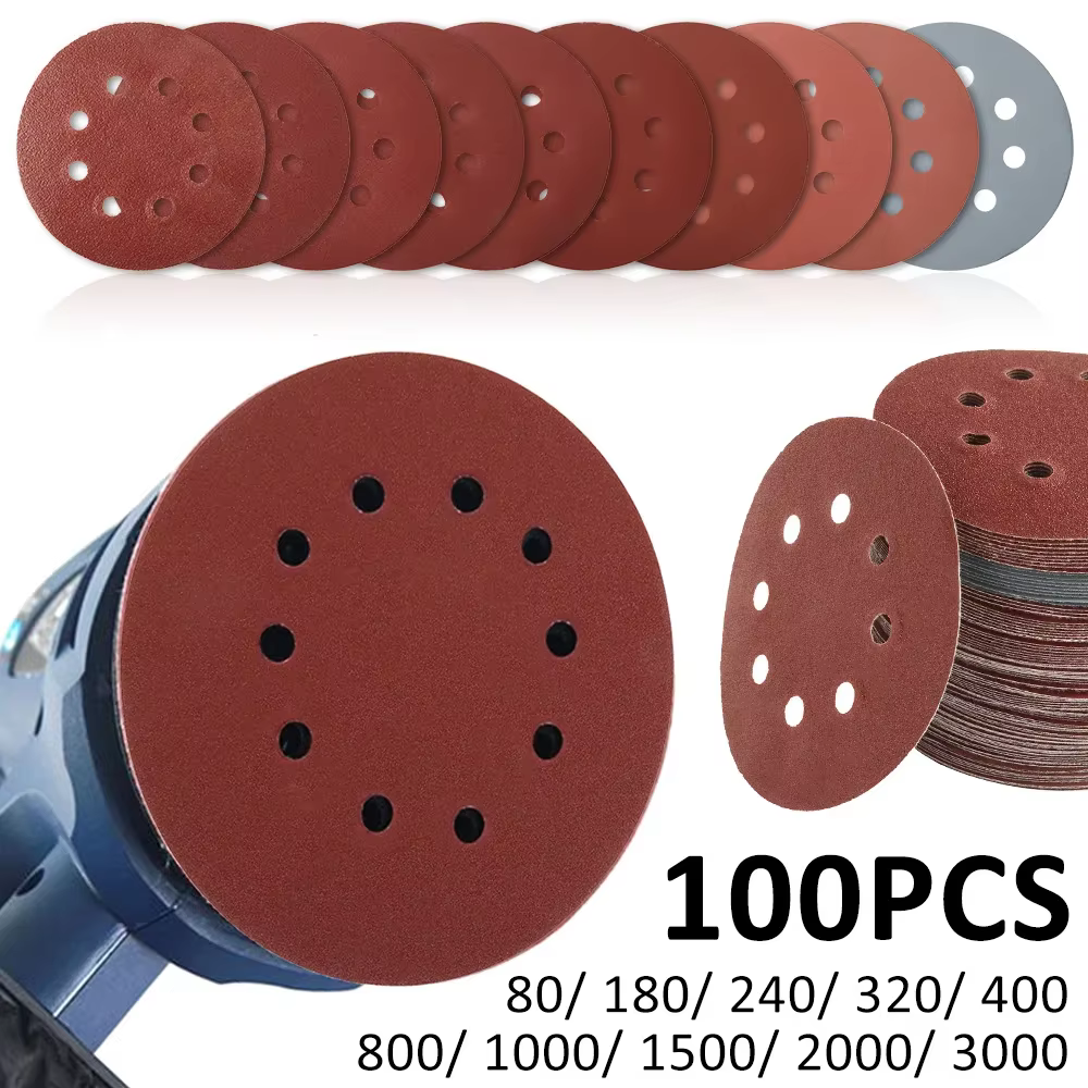 100 pièces 125MM rond papier de verre disque ponceuse