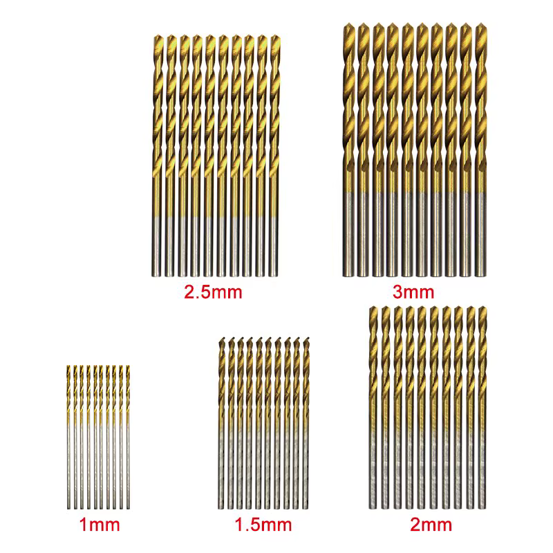 50pc Titane Plaqué Twist Drill Set 1-3mm Petit Foret Perceuse Électrique