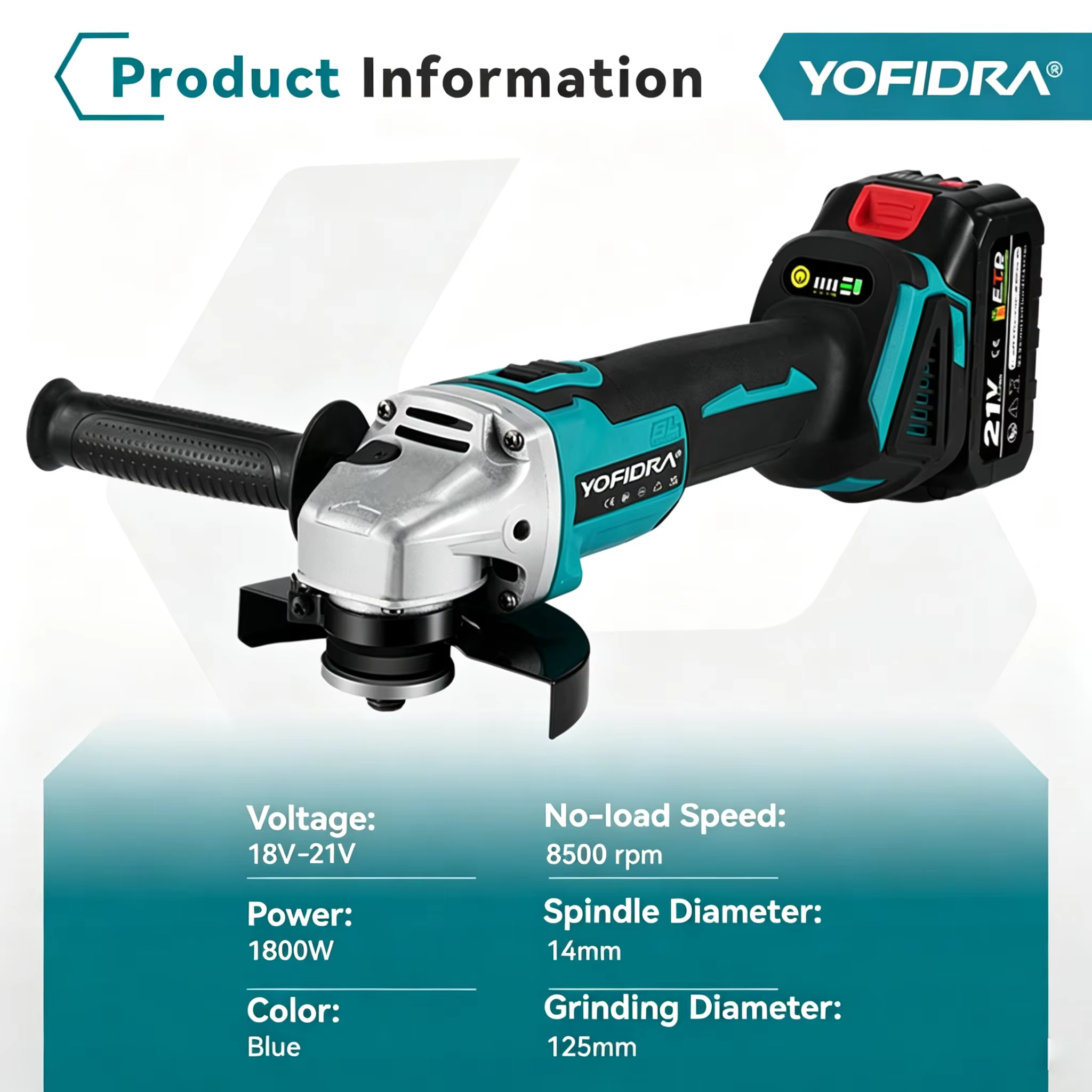 YOFIDRA 125mm 4 vitesses meuleuse d'angle électrique sans brosse métal bois meulage polissage coupe outil