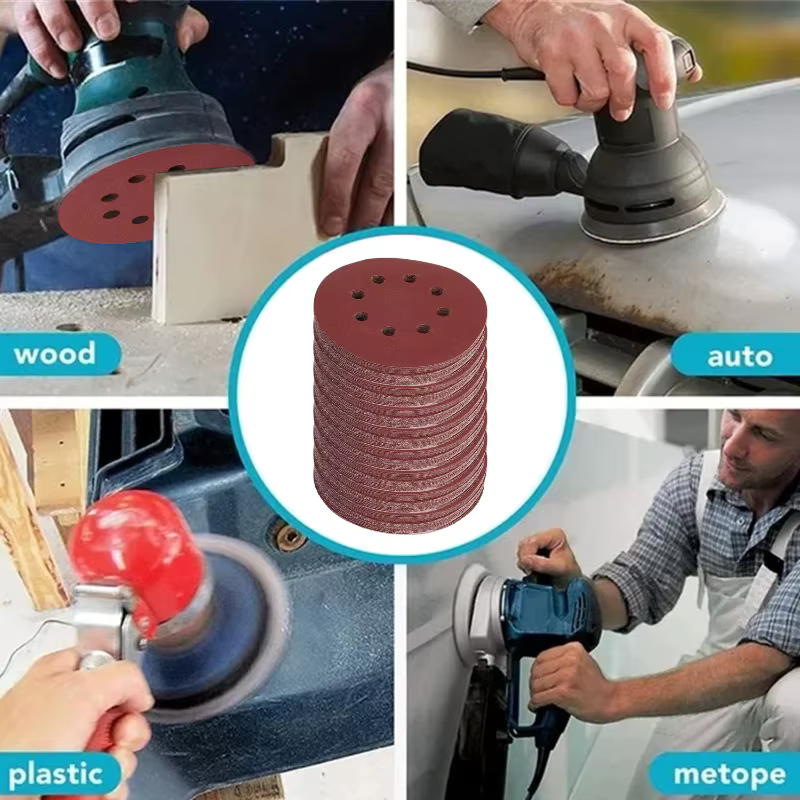 100 pièces disques abrasifs 8 trous crochet et boucle papier de verre adhésif 125mm 80 ~ 3000 grains pour ponceuse orbitale aléatoire feuilles abrasives outils