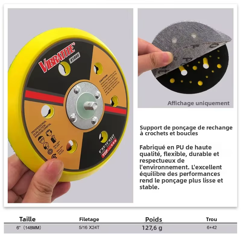 Support de ponçage multi-trous de 6 po (150 mm) à fixation auto-agrippante avec filetage 5/16x24T