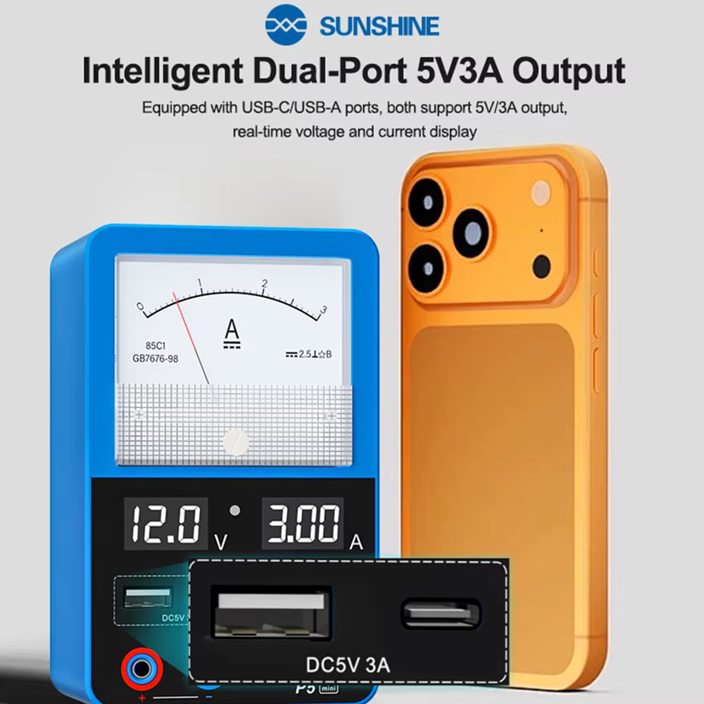 SUNSHINE P5 Mini alimentation intelligente 12V 3A avec Ports USB-A/C pour réparation d'appareils électroniques outil de détection de tension et de courant