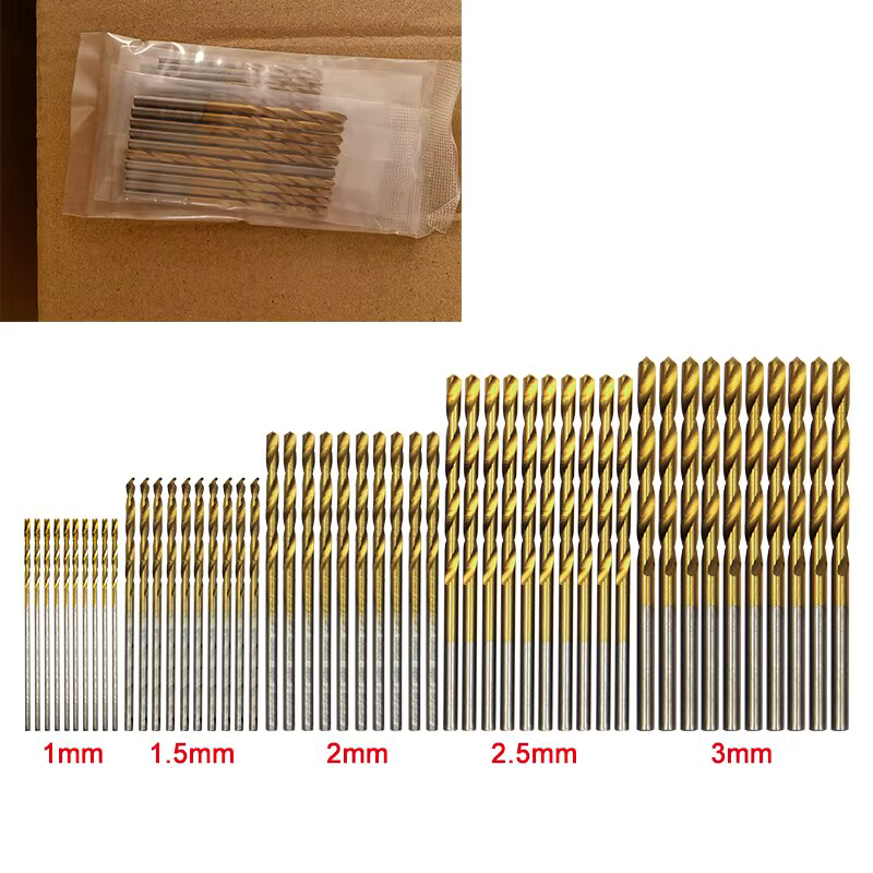 50pc Titane Plaqué Twist Drill Set 1-3mm Petit Foret Perceuse Électrique